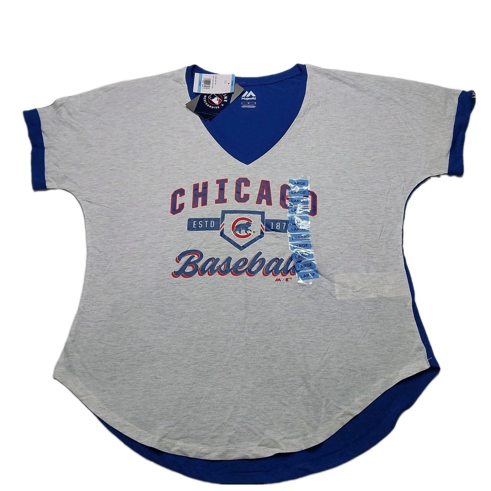 NWT Genuine MLB Merchandise Chicago Cubs Ladies Gray T-Shirt Large‎ V-Neck